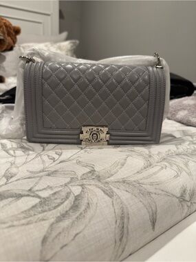 Chanel style Gray boy Bag with Silver Hardware